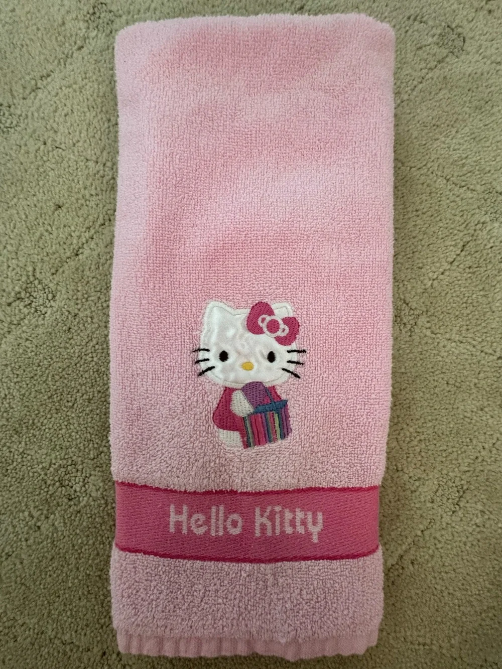 Hello Kitty Pink Embroidered Kids Hand Towel